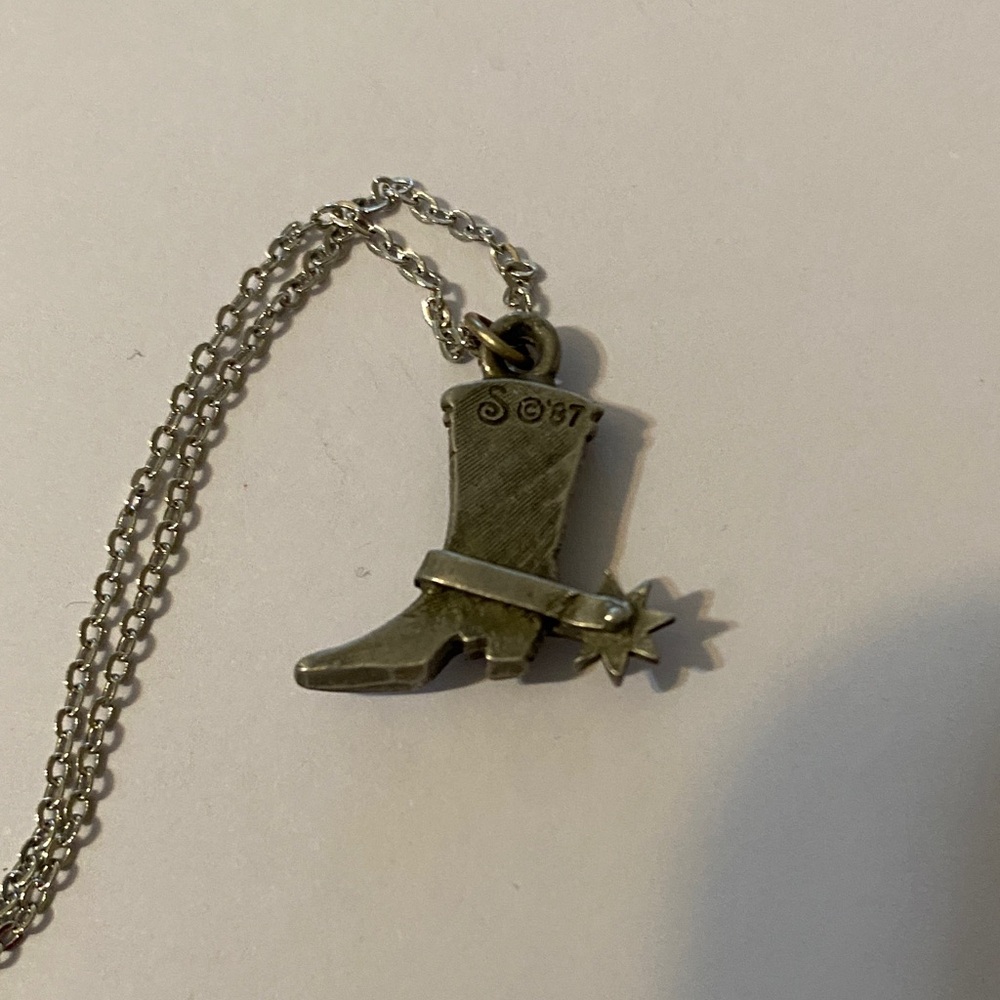 Genuine Pewter Cowboy Boot Pendant Necklace - Picture 4 of 5